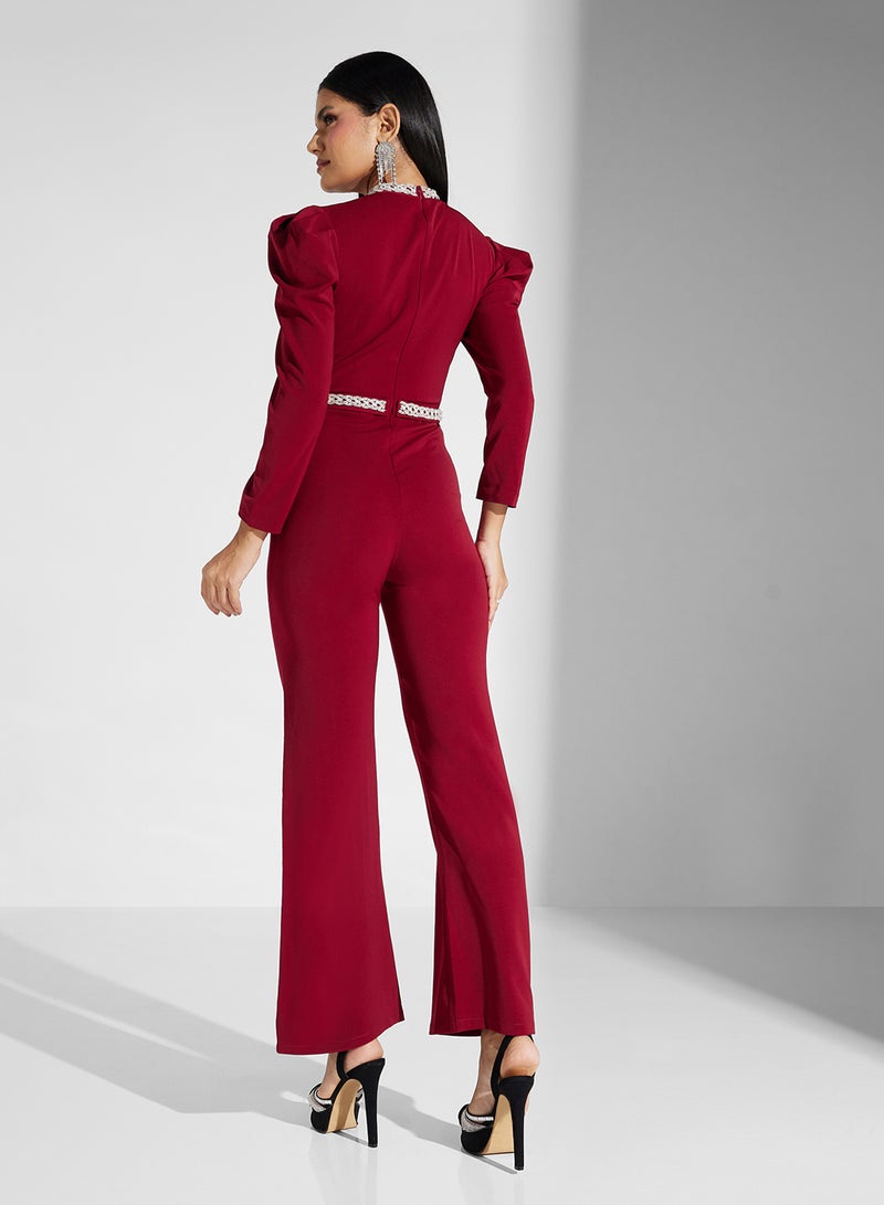 pleated shoulder jumpsuit