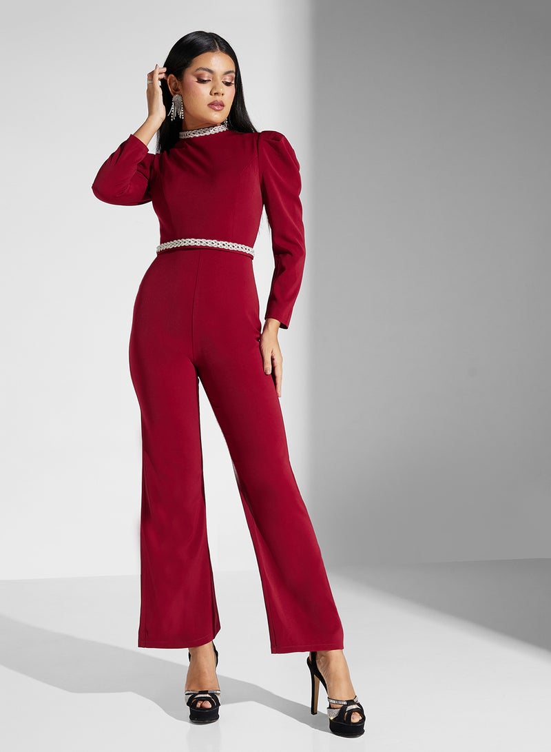 pleated shoulder jumpsuit