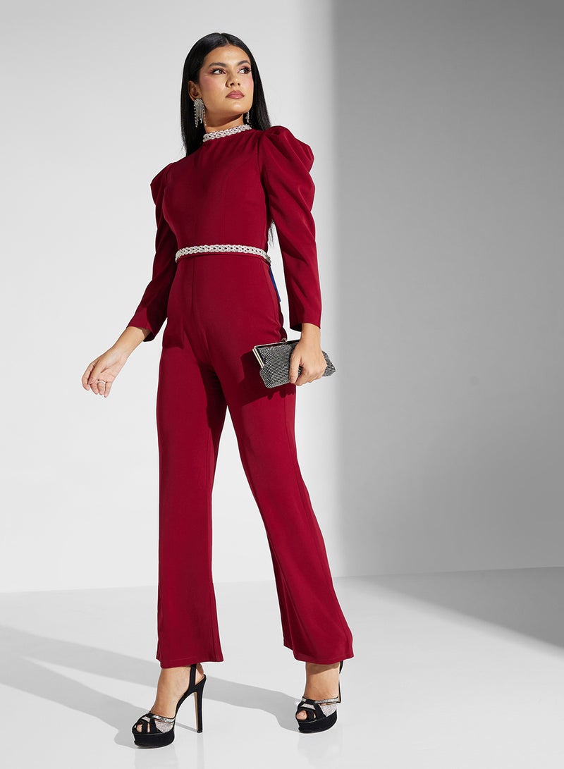 pleated shoulder jumpsuit