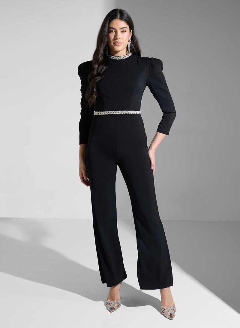 pleated shoulder jumpsuit