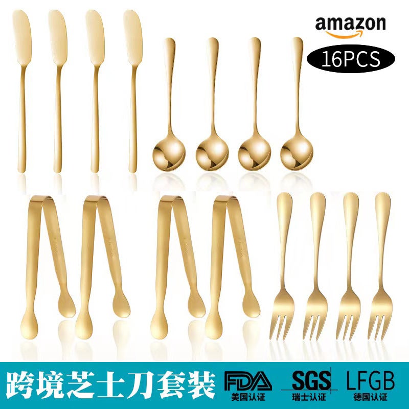 Stainless Steel Cheese Knives Cutlery SetA gold 16-piece set A gold 16-piece set