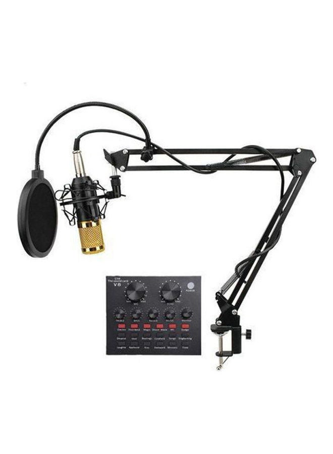 Microphone Condenser + Set V8 Usb With Sound Card AZ-8452 Black-Gold