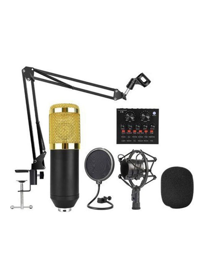 Microphone Condenser + Set V8 Usb With Sound Card AZ-8452 Black-Gold