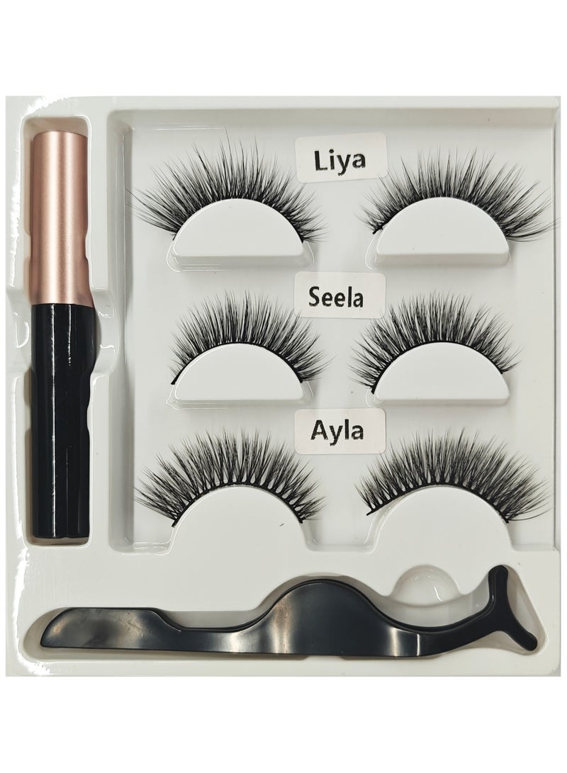 Magnetic Eyelashes suit with Eyeliner, 3 Pair