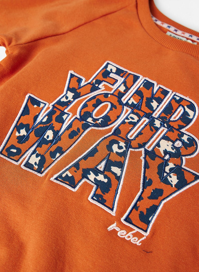 Kids/Teen Slogan Print Sweater Orange