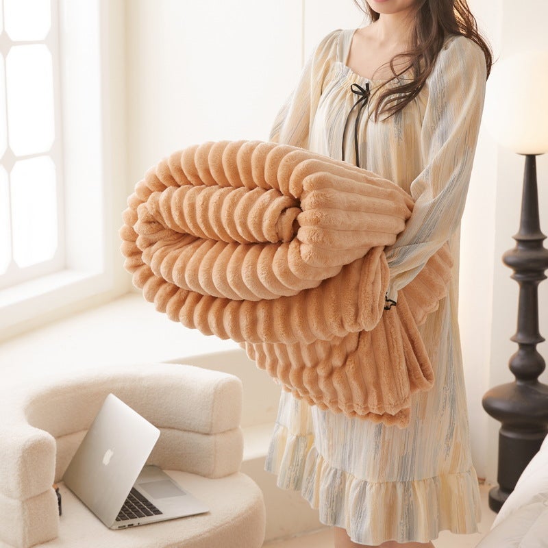 2023 Trendy Multifunctional Velvet Plush Blanket Rabbit hair fruit khaki Rabbit hair fruit khaki