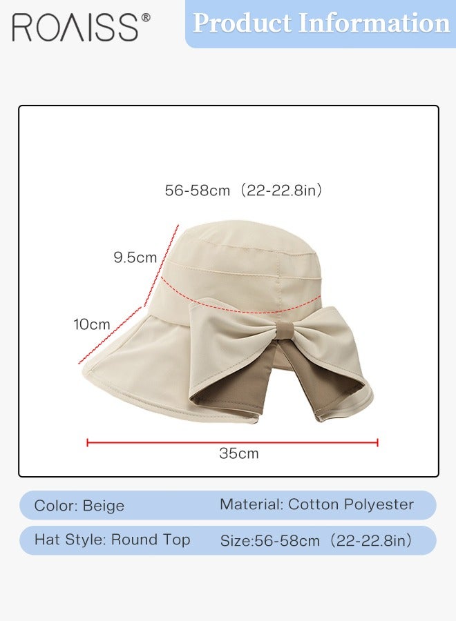 Wide Brim Bowknot Bucket Hat for Women Foldable Lightweight Breathable Sun Hat with UV Protection for Summer Beach Outdoor