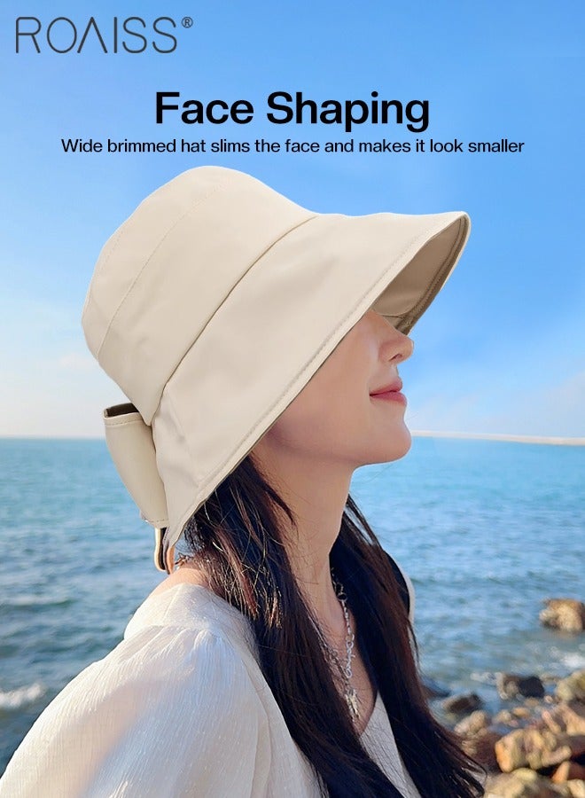 Wide Brim Bowknot Bucket Hat for Women Foldable Lightweight Breathable Sun Hat with UV Protection for Summer Beach Outdoor