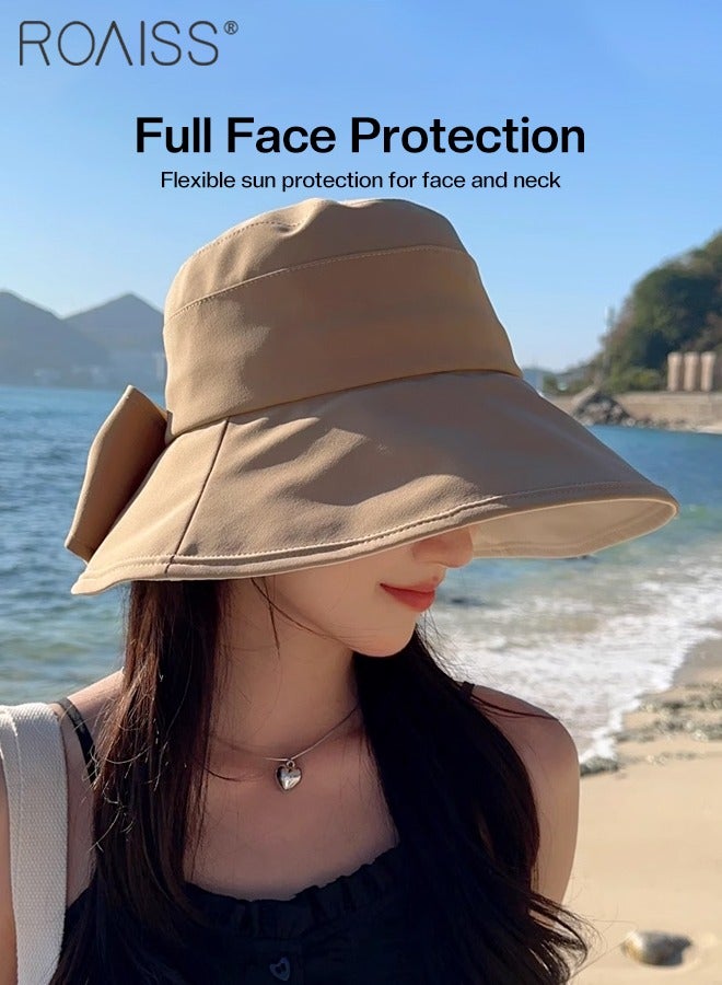 Wide Brim Bowknot Bucket Hat for Women Foldable Lightweight Breathable Sun Hat with UV Protection for Summer Beach Outdoor