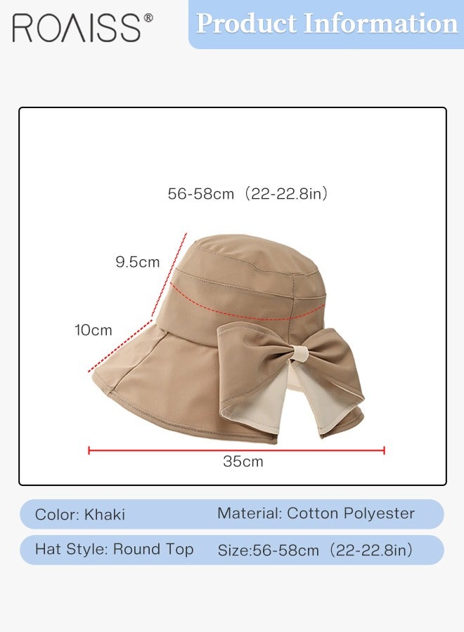 Wide Brim Bowknot Bucket Hat for Women Foldable Lightweight Breathable Sun Hat with UV Protection for Summer Beach Outdoor