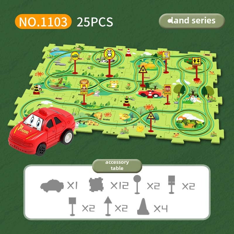 DIY Multifunctional Puzzle Car Toy for Boys 3-61103B [25PCs] land forest theme -- 12 puzzles +8 road signs +4 obstacles +1 car 1103B [25PCs] land forest theme -- 12 puzzles +8 road signs +4 obstacles +1 car