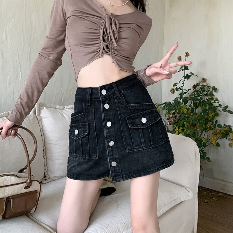 Vintage High-Waist Denim Skirt Plus SizeBlack Black