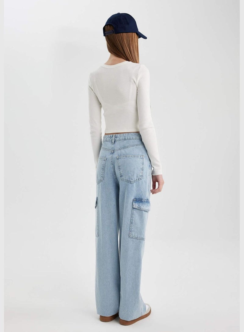 Wide Leg Cargo High Waist Long Jeans