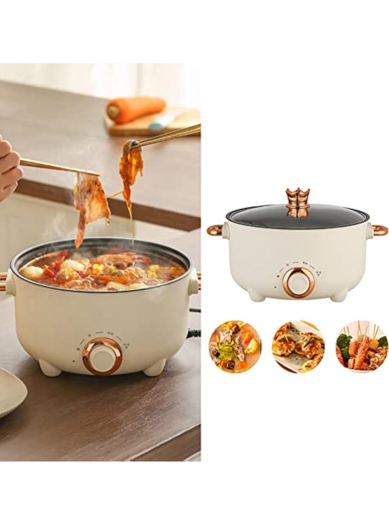 24cm Multifunctional Cooking Pot, Deep Wall Design Safe Temperature Control 3 Gear Knob Electric Pot High Power Steaming and Cooking Coating Liner for Kitchens