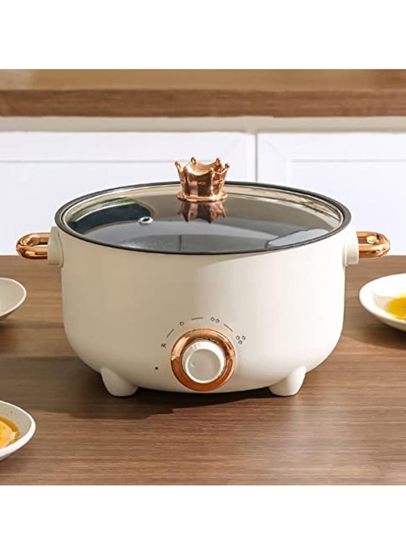 24cm Multifunctional Cooking Pot, Deep Wall Design Safe Temperature Control 3 Gear Knob Electric Pot High Power Steaming and Cooking Coating Liner for Kitchens