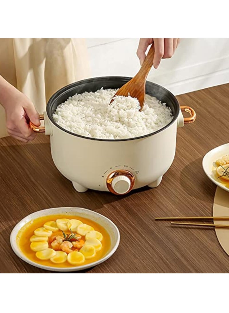 24cm Multifunctional Cooking Pot, Deep Wall Design Safe Temperature Control 3 Gear Knob Electric Pot High Power Steaming and Cooking Coating Liner for Kitchens