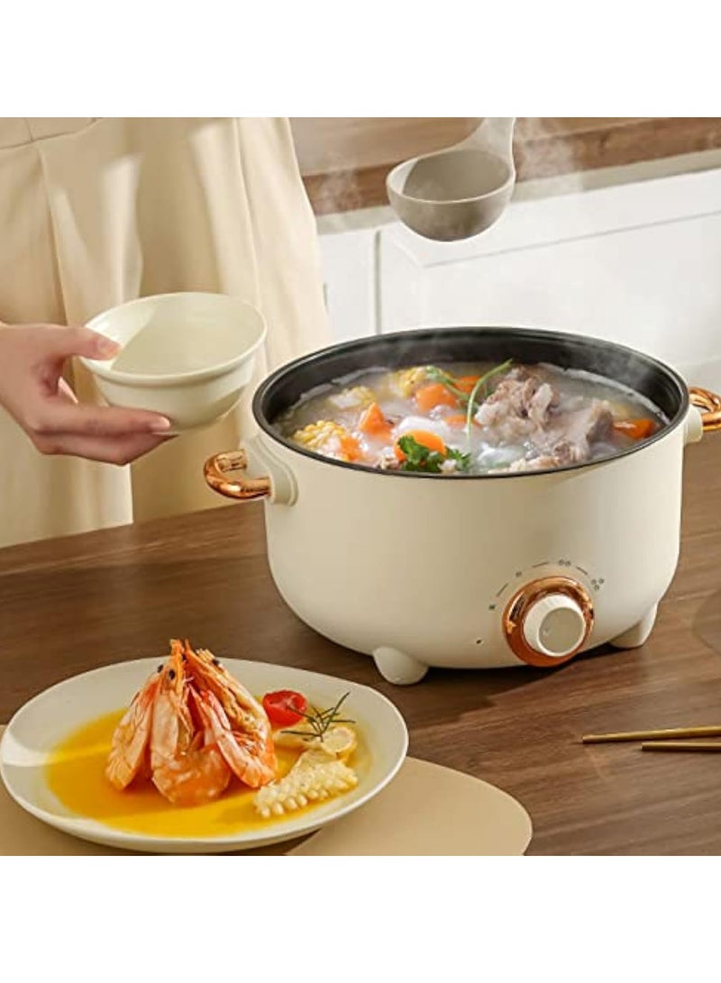 24cm Multifunctional Cooking Pot, Deep Wall Design Safe Temperature Control 3 Gear Knob Electric Pot High Power Steaming and Cooking Coating Liner for Kitchens