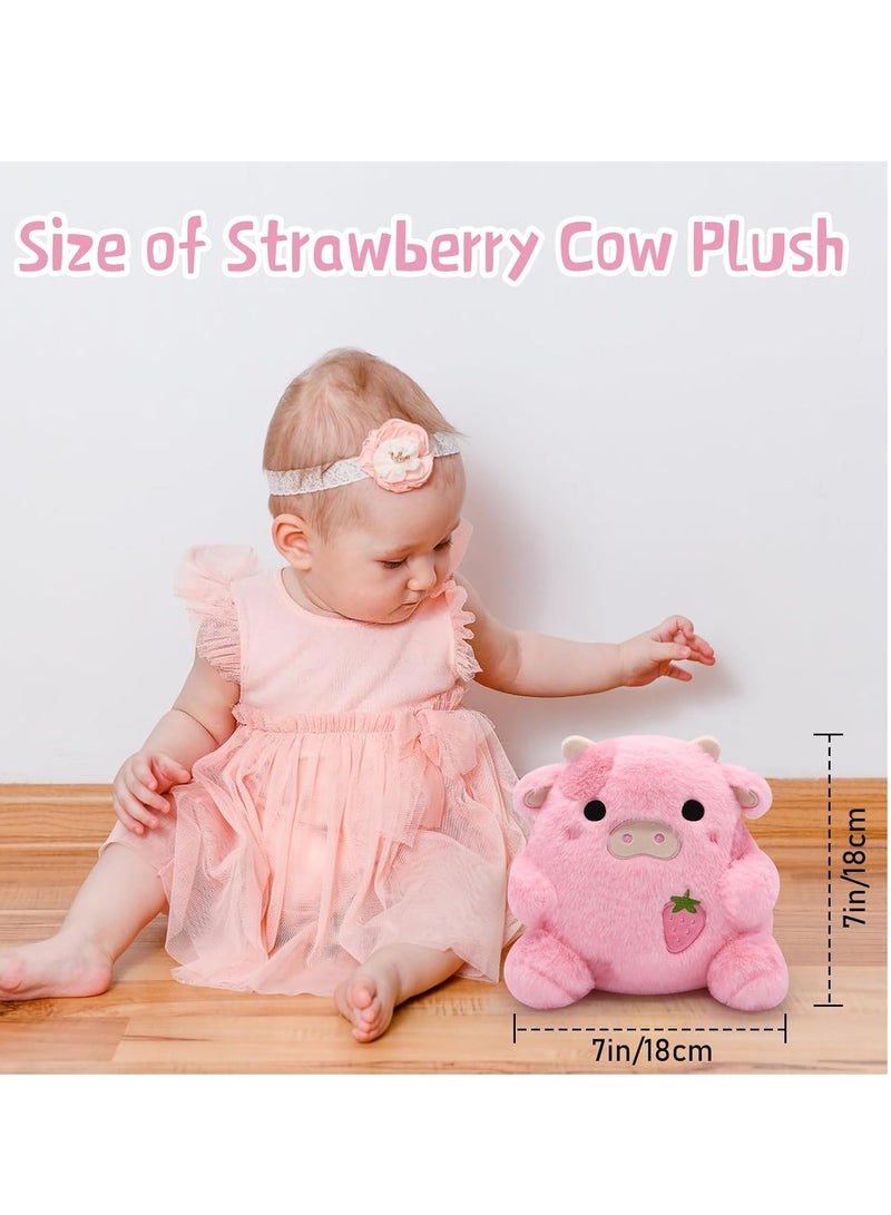 Strawberry Cow Plush Toy, Pillow Pets, Soft Stuffed Animal Pillow, Anxiety Plush, Kids Lumbar Back Cushion, Soft Doll, Cute Gifts for Boys & Girls, Sitting Cow