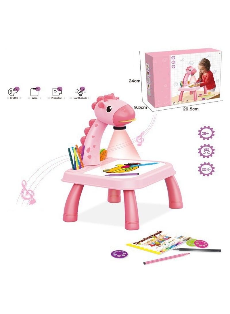 Pink Giraffe Projection Table, Children'S Drawing Projector With Flashlight Slide Projector Toy, Tracing Sketch Table With Light Music, Suitable For Early Art Learning Game Gifts