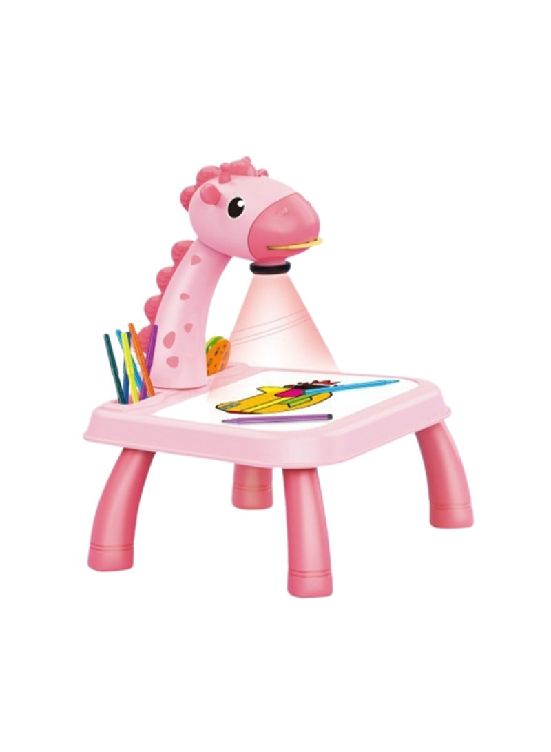 Pink Giraffe Projection Table, Children'S Drawing Projector With Flashlight Slide Projector Toy, Tracing Sketch Table With Light Music, Suitable For Early Art Learning Game Gifts