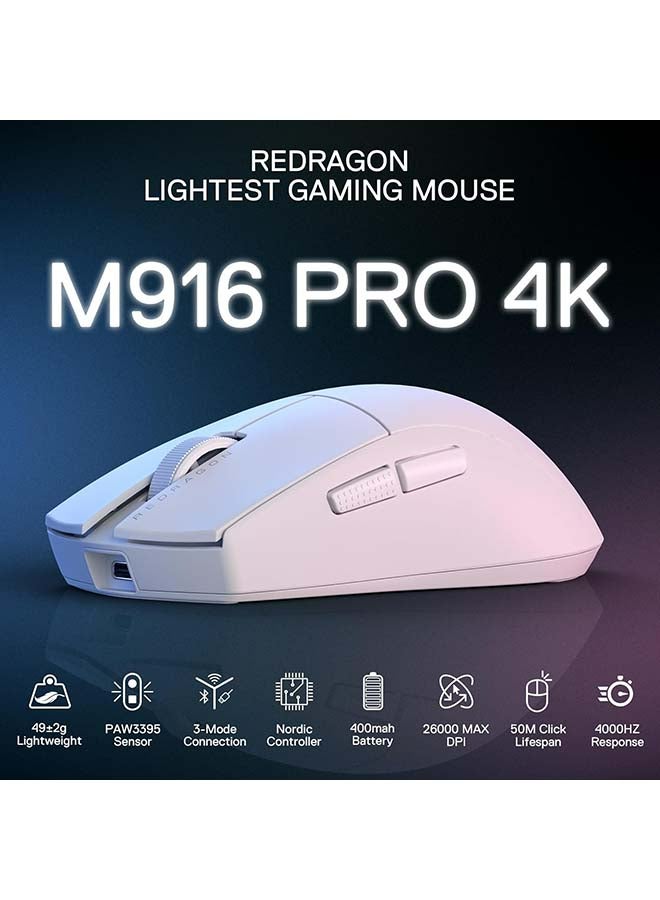 M916 PRO 3-Mode Wireless Gaming Mouse, Hype-Speed 4K Polling Rate, 49G Ultra-Light 26K DPI Gamer Mice