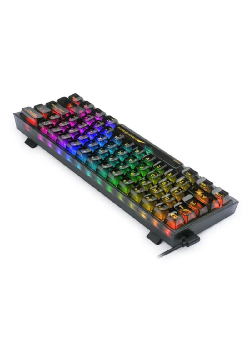 K617CTB-RGB 60% Wired RGB Gaming Keyboard, 61 Keys Compact Full-Transparent Mechanical Keyboard