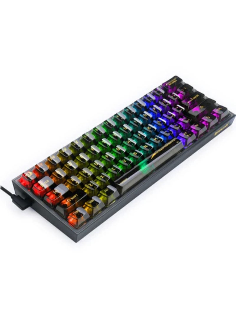 K617CTB-RGB 60% Wired RGB Gaming Keyboard, 61 Keys Compact Full-Transparent Mechanical Keyboard