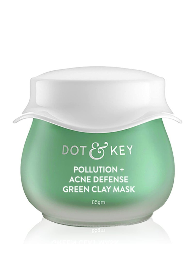 Dot & Key Skin Care Pollution + Acne Defense Green Clay Mask | Clay Mask for Face with Salicylic & Matcha Tea | Reduces Active Acne, Soothes Redness | For Dark Spots, Oily, Acne Prone Skin | 85g