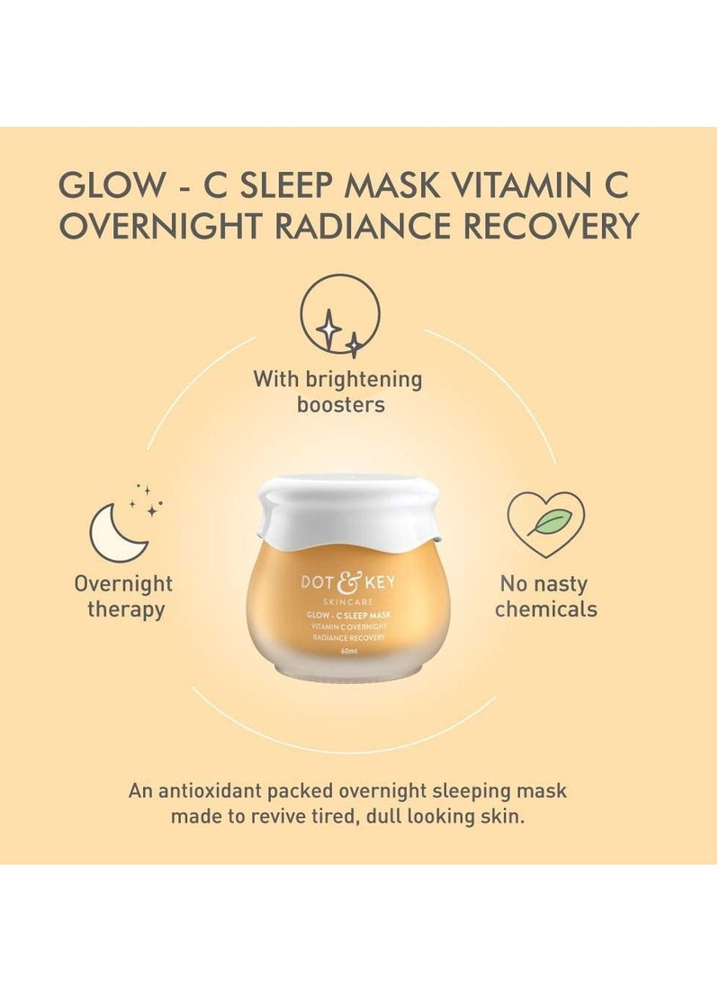 Dot & Key Glow - C Sleep Mask, Vitamin C Overnight Radiance | Face Mask for Glowing Skin | With Vitamin C + Hyaluronic Acid | Paraben Free | For Women & Men | For All Skin Types | 60ml