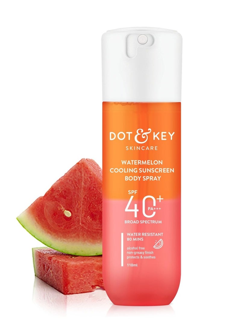 DOT & KEY Watermelon Cooling Sunscreen Body Spray Spf 40 Pa+++ For All Skin Types - 110Ml|Sun Protection Lotion|Broad Spectrum Uv Protection|Alcohol Free|Non Greasy & Non Sticky|For Women & Men