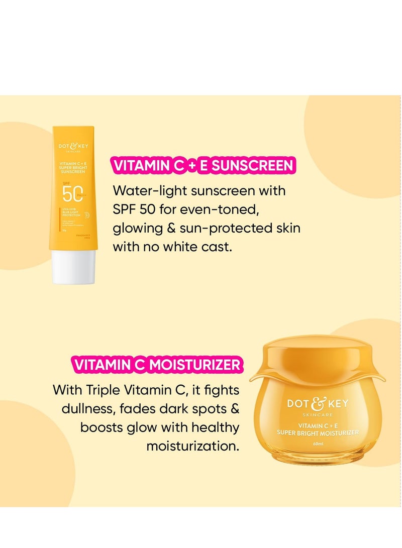 Dot & Key Vitamin C Daily Glow Essentials Skin Care Combo (Vitamin C Sunscreen SPF 50 PA+++ 50gm & Vitamin C Moisturizer 50gm) | For Glowing Skin | For All Skin Types | For Women & Men