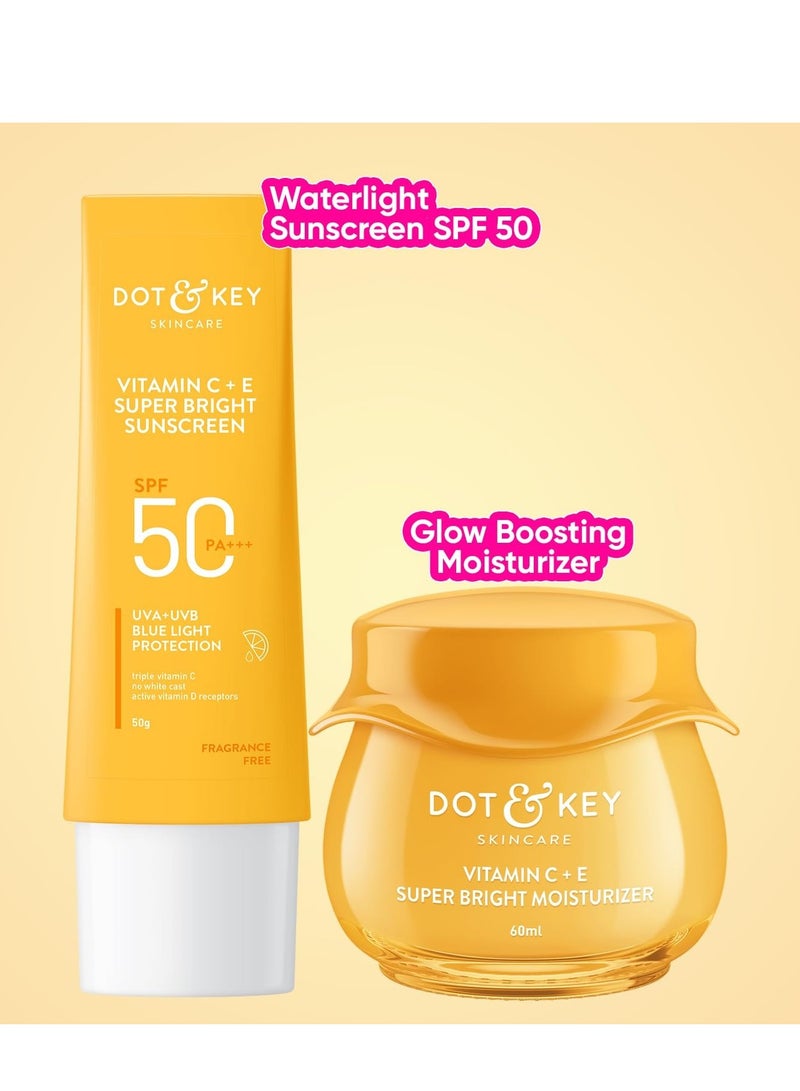 Dot & Key Vitamin C Daily Glow Essentials Skin Care Combo (Vitamin C Sunscreen SPF 50 PA+++ 50gm & Vitamin C Moisturizer 50gm) | For Glowing Skin | For All Skin Types | For Women & Men