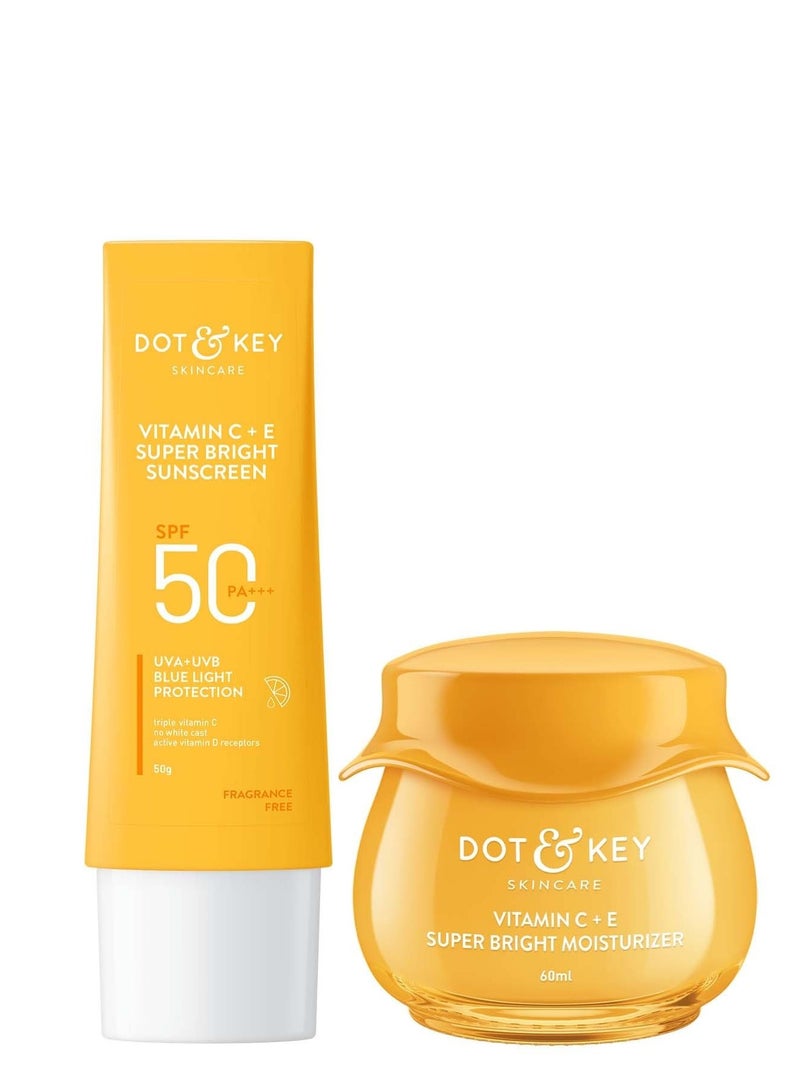 Dot & Key Vitamin C Daily Glow Essentials Skin Care Combo (Vitamin C Sunscreen SPF 50 PA+++ 50gm & Vitamin C Moisturizer 50gm) | For Glowing Skin | For All Skin Types | For Women & Men