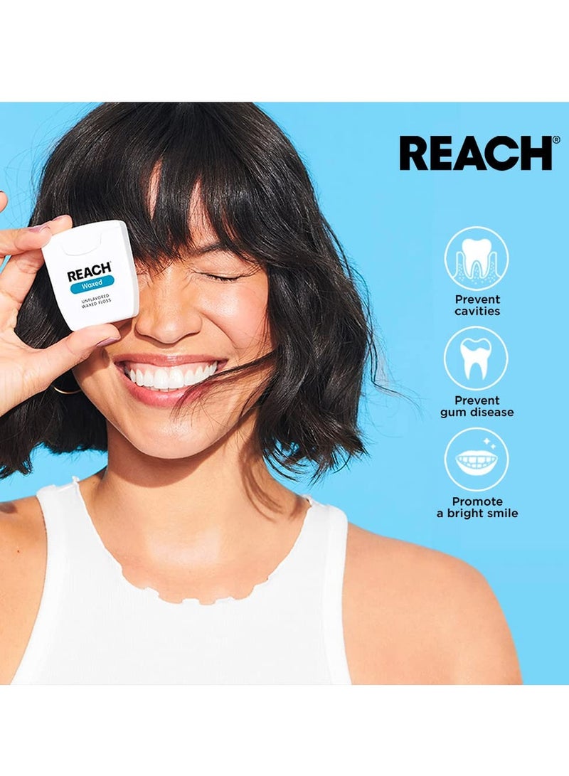 REACH Waxed Dental Floss, Mint, Plaque Remover for Teeth, Shred Resistant, Floss Slides Smoothly, Easy to Use, Waxed, Deep Cleaning Teeth, Oral Care, PFAS Free, for Adults & Kids, 1 Pack, 55 yd