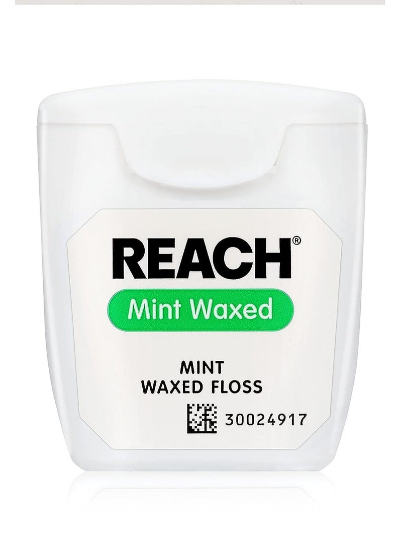 REACH Waxed Dental Floss, Mint, Plaque Remover for Teeth, Shred Resistant, Floss Slides Smoothly, Easy to Use, Waxed, Deep Cleaning Teeth, Oral Care, PFAS Free, for Adults & Kids, 1 Pack, 55 yd