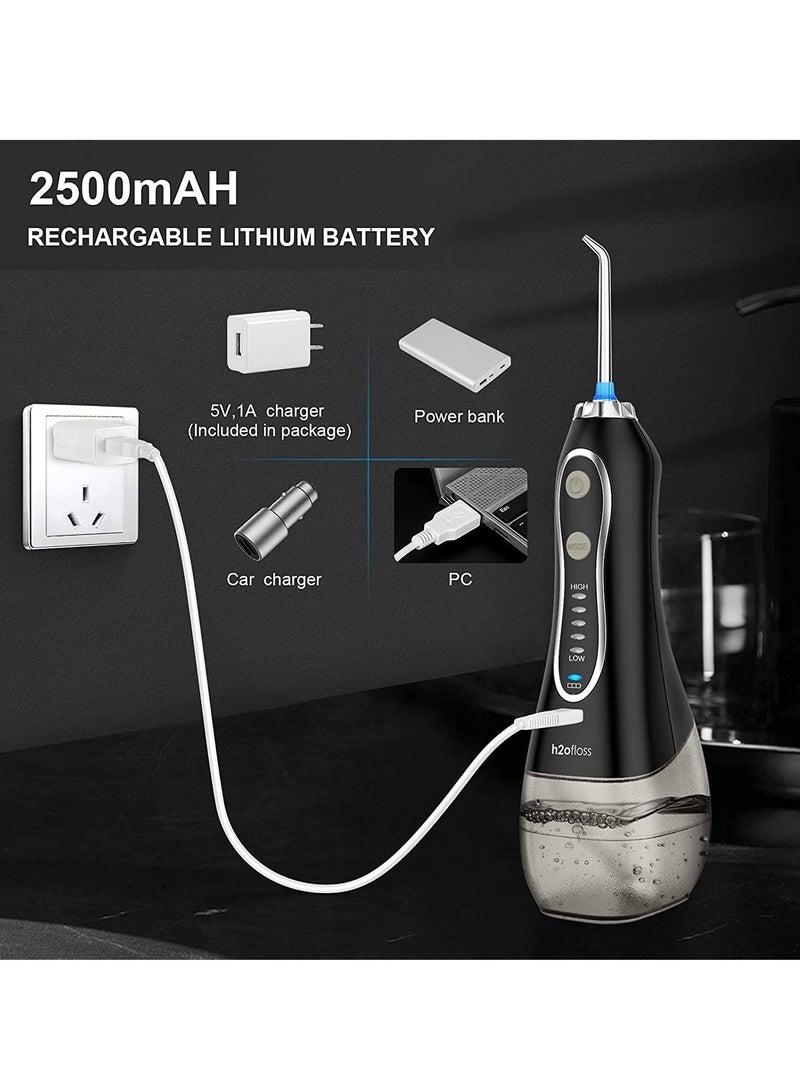 Portable Dental Water Flosser With 6 Jet Black