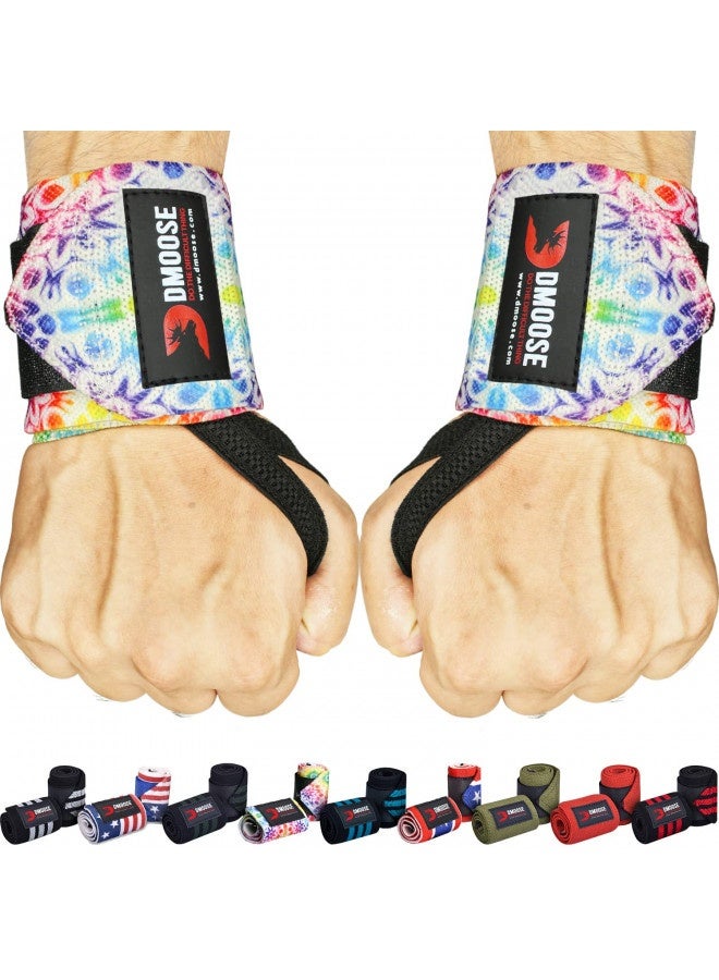 Dmoose Workout Wrist Wraps For Men 12 And 18 Inches Thumb Loops With Wrist Support For Workouts Powerlifting Wrist Straps For Weight Lifting Men And Women Colorful