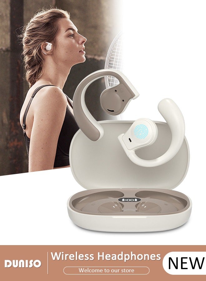5.3 Bluetooth Wireless Earphones. Call Stereo Sound with Ultra Long Battery Life. IPX6 Waterproof Headphone Charging Case, Hanging Ear Immersive Noise Reduction