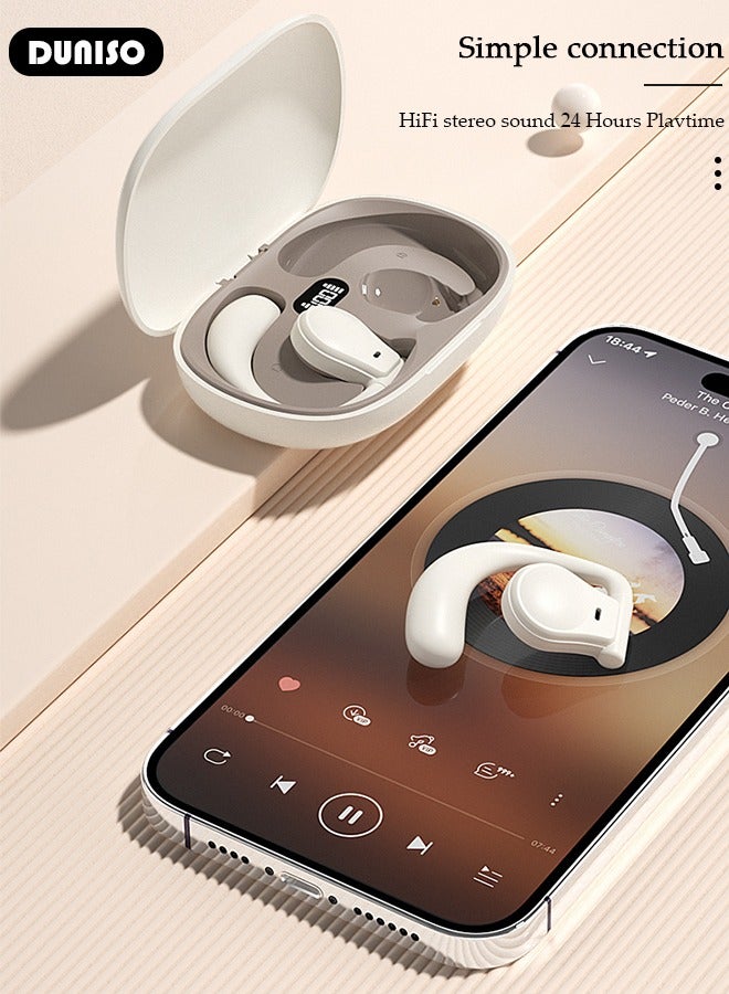 5.3 Bluetooth Wireless Earphones. Call Stereo Sound with Ultra Long Battery Life. IPX6 Waterproof Headphone Charging Case, Hanging Ear Immersive Noise Reduction