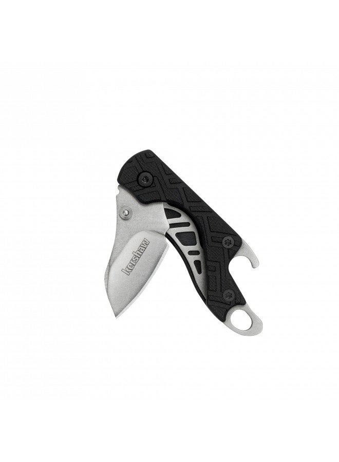 Kershaw Cinder Multi-Function Folding Pocketknife (1025); 1.4 Inch 3Cr13 Stonewashed Blade; Manual Opening; Liner Lock; Bottle Opener; Keychain Carry; Black Glass-Filled Nylon Handle; 0.9 Oz