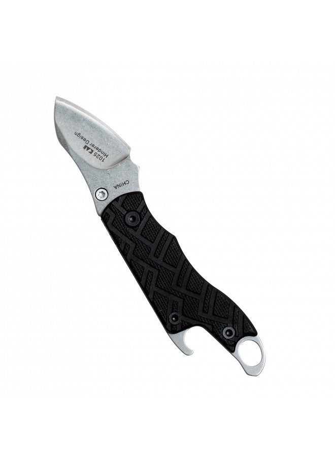 Kershaw Cinder Multi-Function Folding Pocketknife (1025); 1.4 Inch 3Cr13 Stonewashed Blade; Manual Opening; Liner Lock; Bottle Opener; Keychain Carry; Black Glass-Filled Nylon Handle; 0.9 Oz