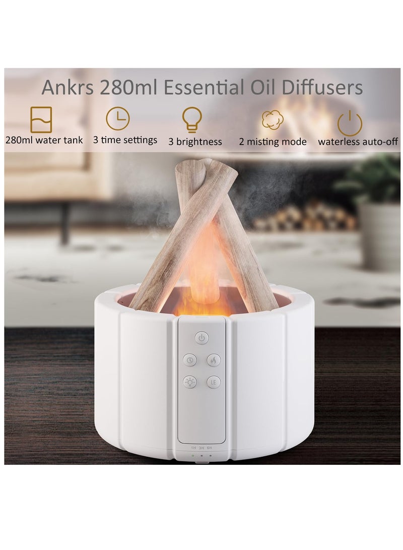 Essential Oil Diffusers, 250ml Aromatherapy Diffuser with Remote Control, Bonfire Flame Style Humidifier with 3 Brightness and 2 Mist Mode, Waterless Auto Off Air Diffuser for Home Office Room