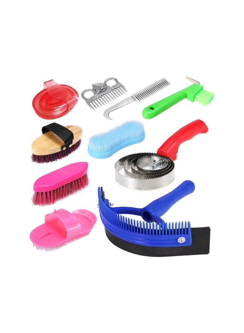 10-Piece/Set Horse Cleaning Tool Kits,Mane Tail Comb Massage Curry Brush,Horse Sweat Scraper Curry Comb Scrubber Cleaning Tool