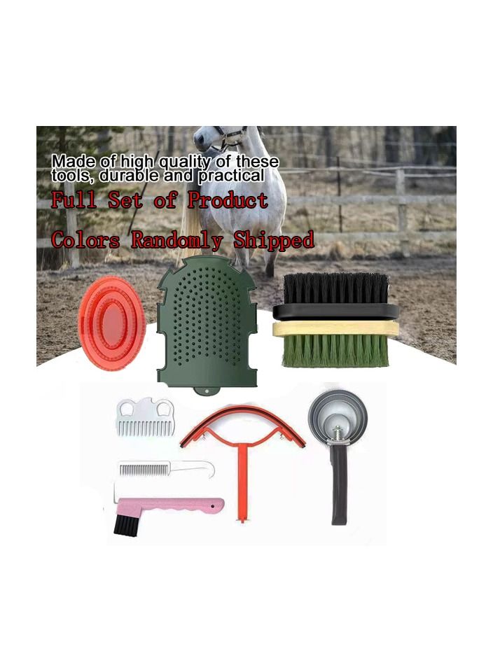 10-Pieces/Set Equestrian Stables Cleaning Kit,Horse Brush Care Grooming Tools Set