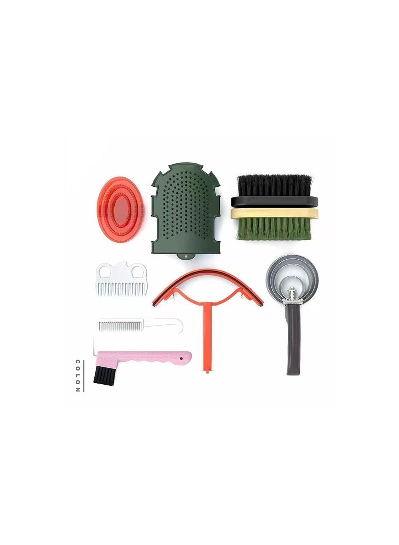 10-Pieces/Set Equestrian Stables Cleaning Kit,Horse Brush Care Grooming Tools Set