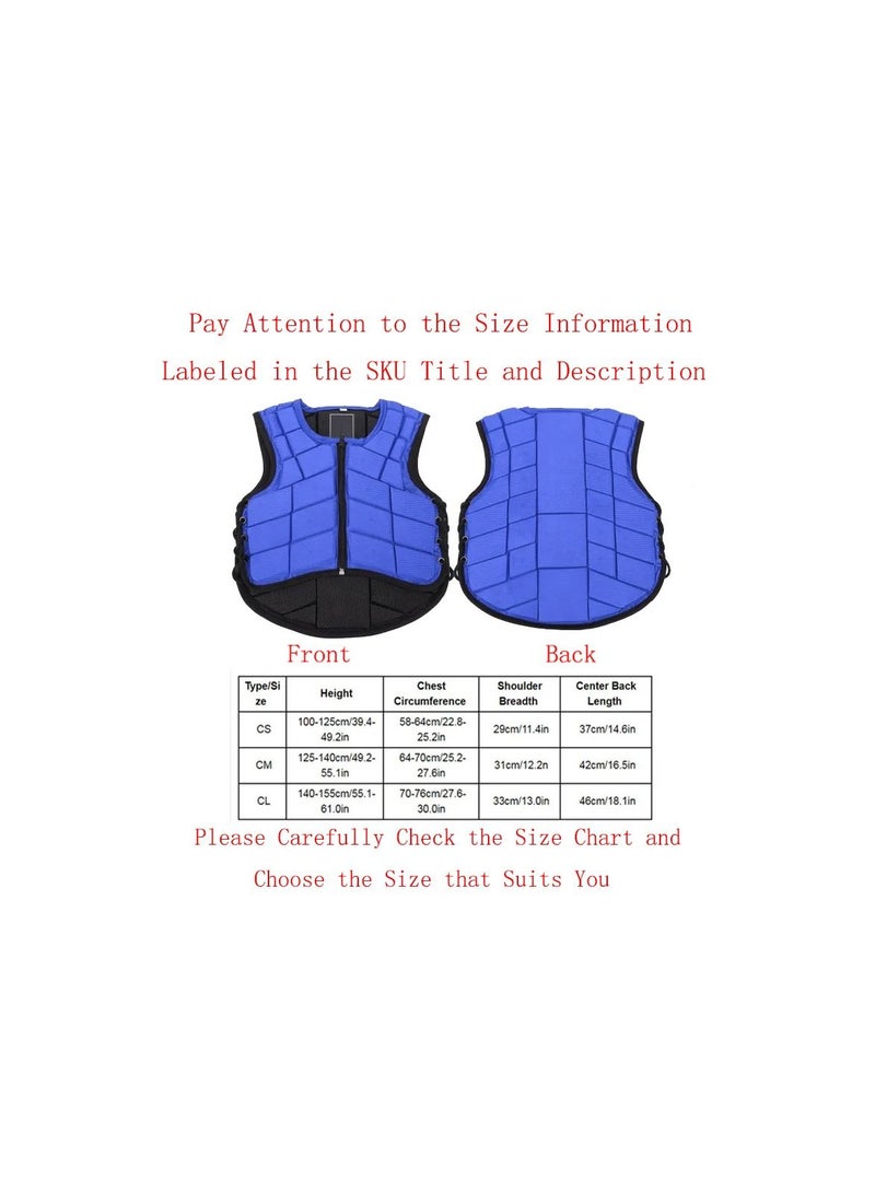 1-Piece Kids Equestrian Foam Padded Vest,Safety Horse Riding Body Protective Gear,Colour Blue,Size CM