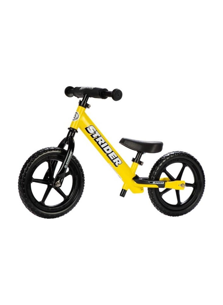 Strider 12” Sport Bike - No Pedal Balance Bicycle for Kids 18 Months to 5 Years - Includes Safety Pad, Padded Seat, Mini Grips & Flat-Free Tires - Tool-Free Assembly & Adjustments