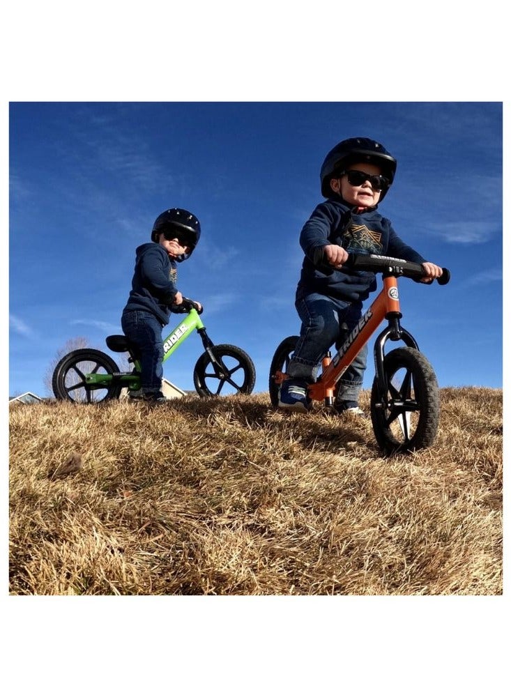 Strider 12” Sport Bike - No Pedal Balance Bicycle for Kids 18 Months to 5 Years - Includes Safety Pad, Padded Seat, Mini Grips & Flat-Free Tires - Tool-Free Assembly & Adjustments