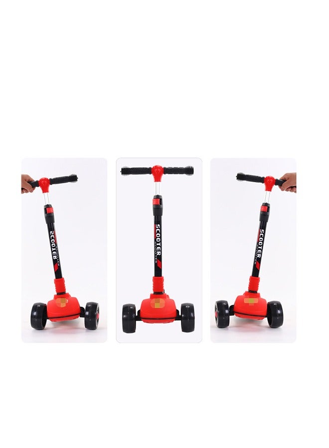 Children's Scooter, Foldable Scooter - With Flashing Leather (Red)