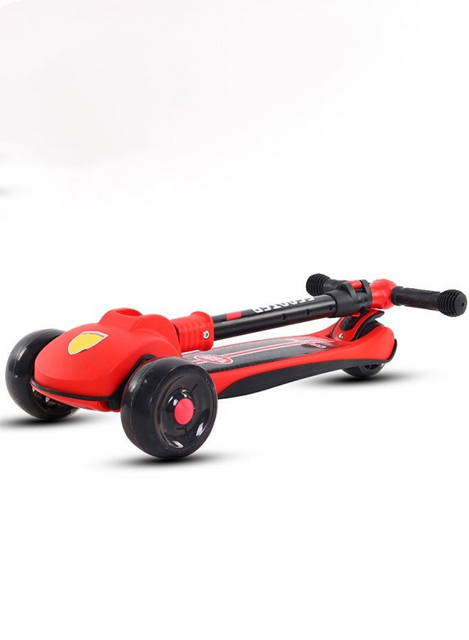 Children's Scooter, Foldable Scooter - With Flashing Leather (Red)